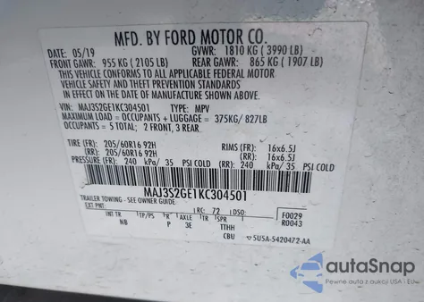 2019 Ford Ecosport Se from USA, damaged, VIN MAJ3S2GE1KC304501
